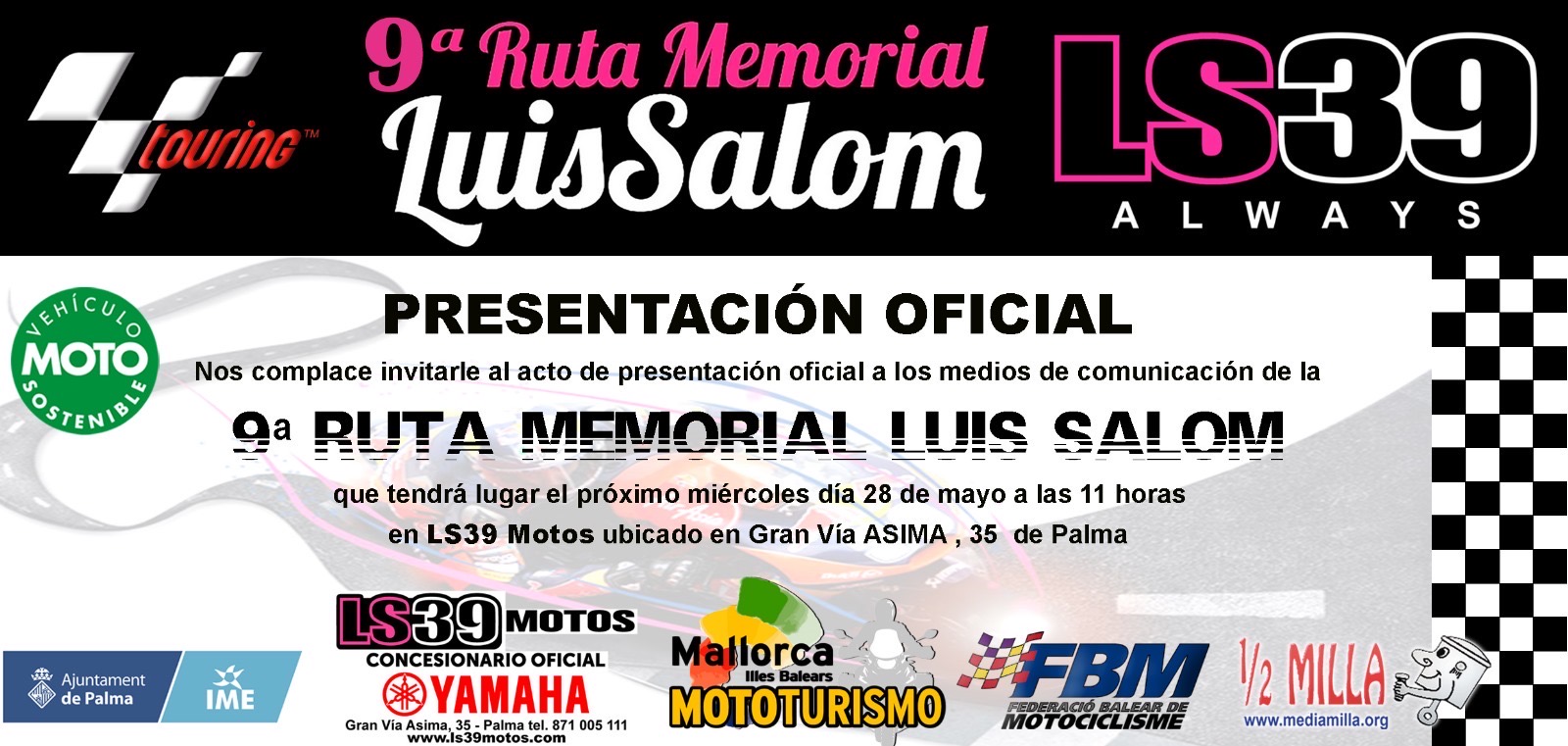 Cartel oficial de la presentación de la 9ª Ruta Memorial Luis Salom 2025 en Palma