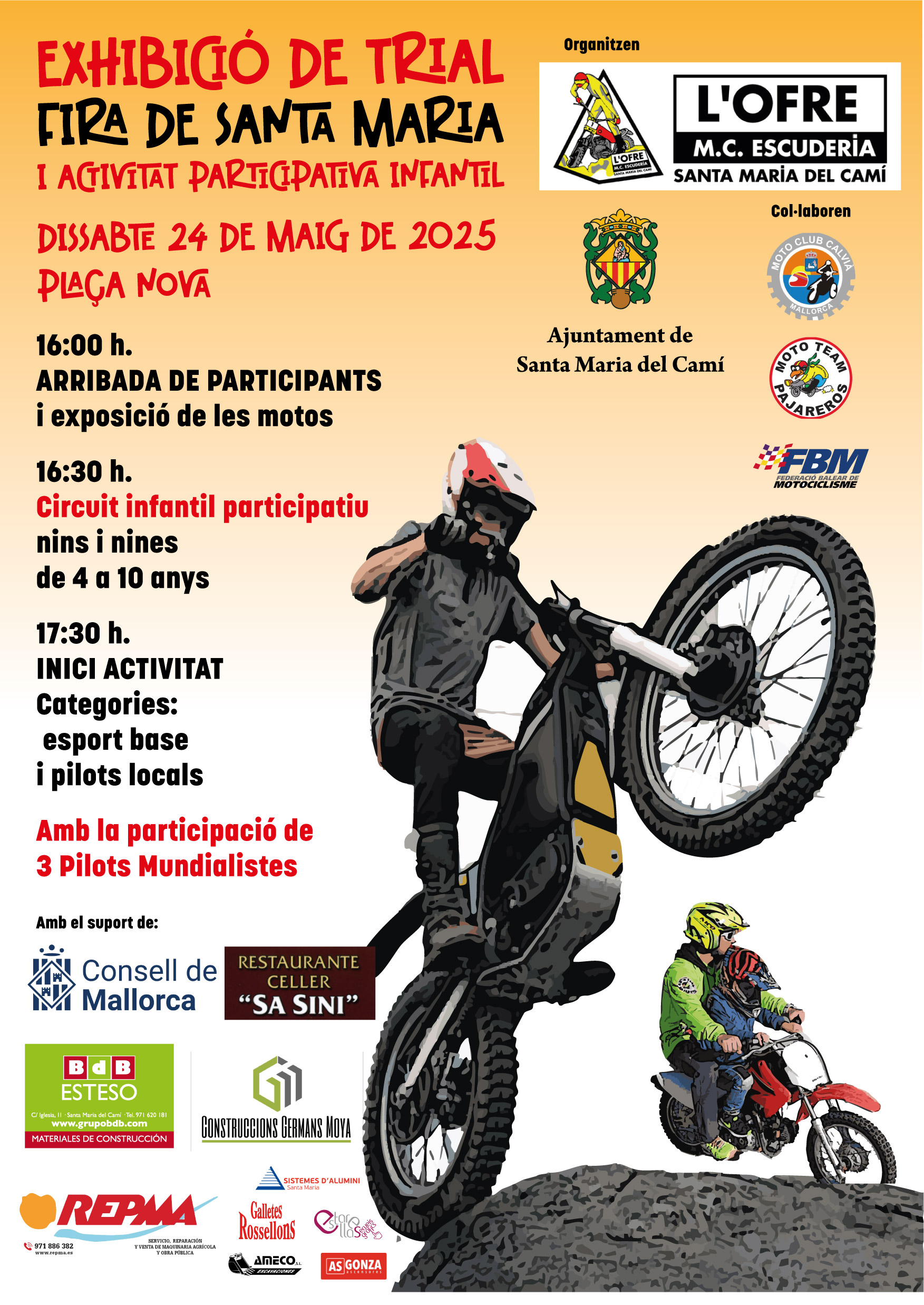 Cartel de la Exhibición de Trial de la Fira de Santa Maria 2025 con programa y actividades
