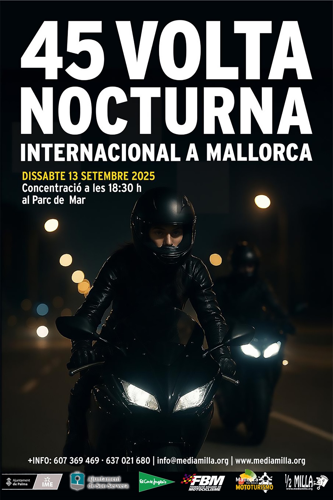 Cartel oficial de la 45ª Volta Nocturna Internacional a Mallorca en Moto 2025