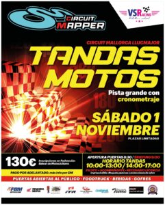 Cartel oficial de la tanda cronometrada del 1 de noviembre de 2025 en el Circuit Mallorca Llucmajor, organizada con el apoyo de la Federació Balear de Motociclisme